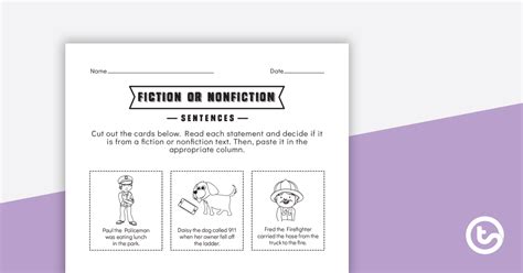 Fiction Or Nonfiction Cut And Paste Worksheet Teach Starter