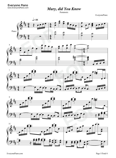 Download printable sheet music with eprint piano sheet music: Mary Did You Know-Pentatonix Stave Preview