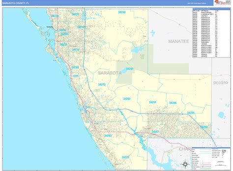 Sarasota County Fl Zip Code Wall Map Basic Style By Marketmaps Mapsales