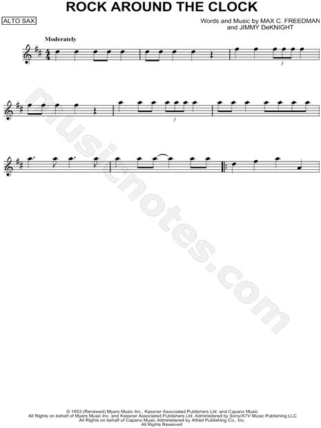 Bill Haley And His Comets Rock Around The Clock Sheet Music Alto Saxophone Solo In D Major
