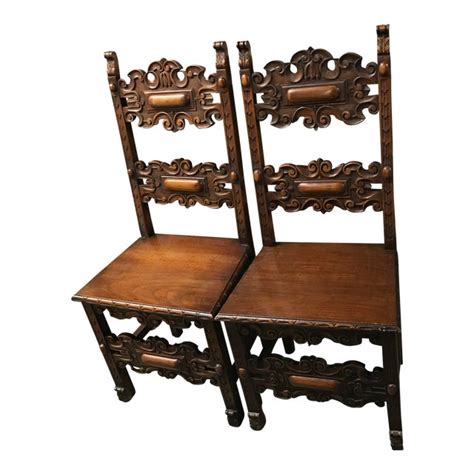 Antique 1800 Hand Carved Wood Chairs A Pair Chairish