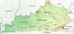 Physical map of Kentucky