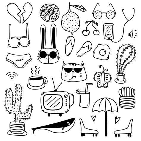 Hand Drawn Doodle Lovely Vector Set Doodle Funny Set Handmade Vector