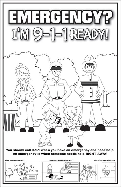 Emergency 911 Coloring Poster Fire Safety For Life