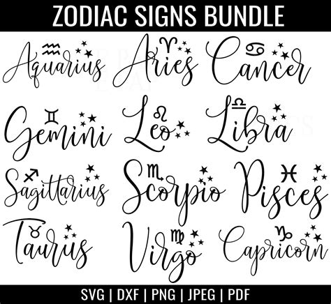 Zodiac Signs Svg Bundle Astrology Signs Svg Zodiac Symbols Svg