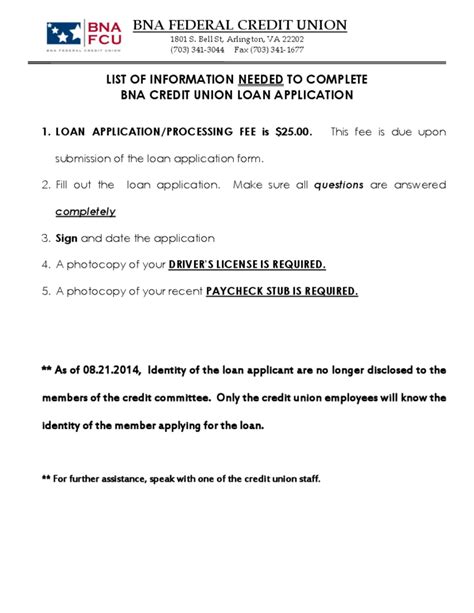 Credit Union Loan Application Form Sample Free Download