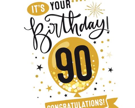 Printable 90th Birthday Card Congratulations Ninety Balloon Etsy