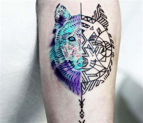 Colorful Abstract Wolf Tattoo