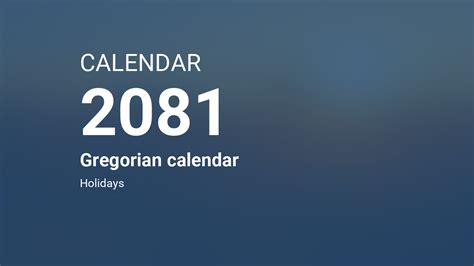 Year 2081 Calendar Gregorian Calendar