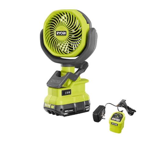 ryobi one 18v cordless 4 in clamp fan kit with 1 5 ah battery and charger pcf02kn the home depot