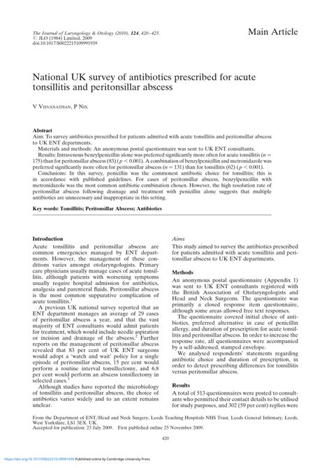Pdf National Uk Survey Of Antibiotics Prescribed For Acute