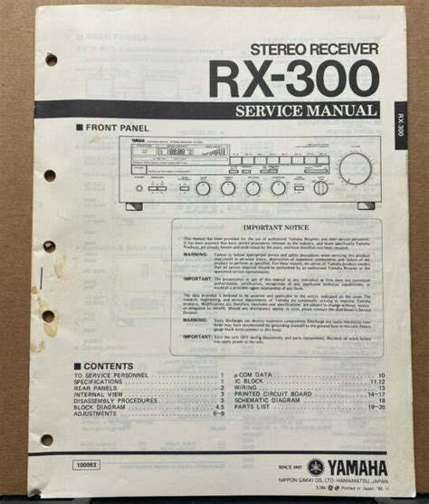 Original Yamaha Service Manual For Rx Model Receivers Select One Ebay