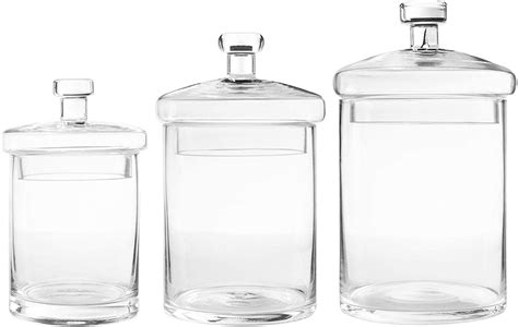 Clear Glass Apothecary Jar Canisters With Lids Set Of 3 Myt