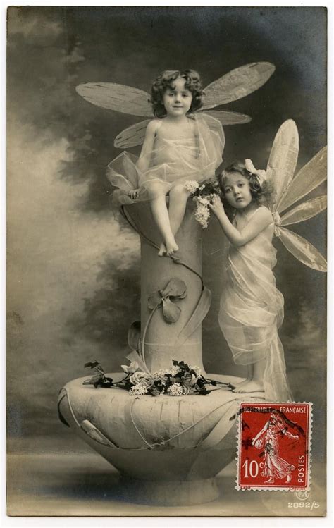 Two Dragonfly Fairies European Real Photo Fantasy Postcard Vintage