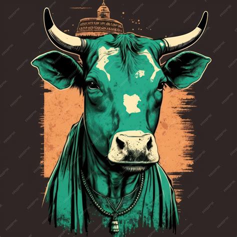 Premium Ai Image Gangster Cow Wearing Tshirt With Indian Style Art