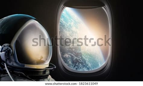 Astronaut Looking Out Spaceship Window Space Stock Illustration