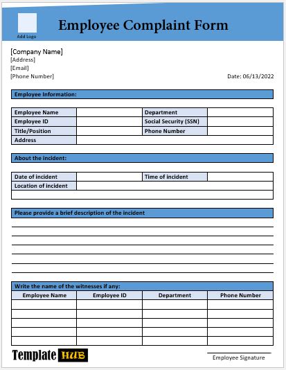 10 free employee complaint form templates ms word format