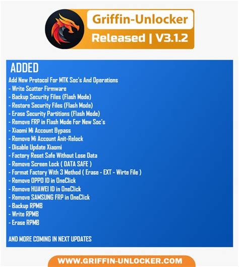 Newest Download Griffin Unlocker V312 Update Xiaomi Sideload Mode Frp Mi Account Remove