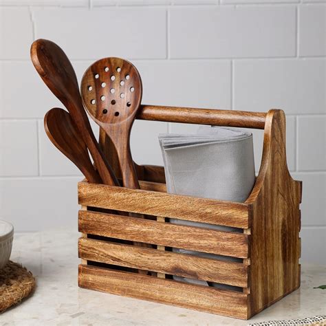 Dudki Wooden Cutlery Holder With Hand Better Spoon Stand