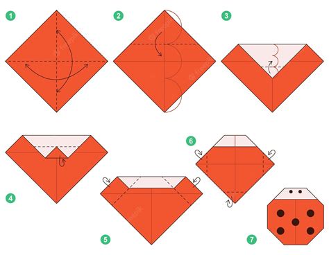 Modelo En Movimiento Del Tutorial Del Esquema De Origami De Ladybug