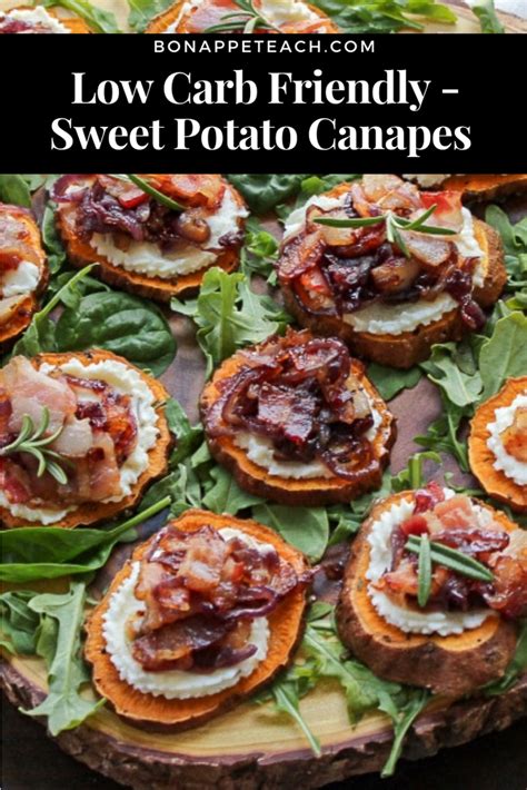 Working within the border, spread the cheese . Sweet Potato Canapes with Goat Cheese Bacon, and ...