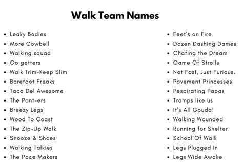 230 Best And Cool Walk Team Names Ideas