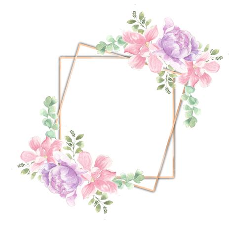 Purple Rose And Soft Pink Watercolor Flower Gold Frame Wedding Gold