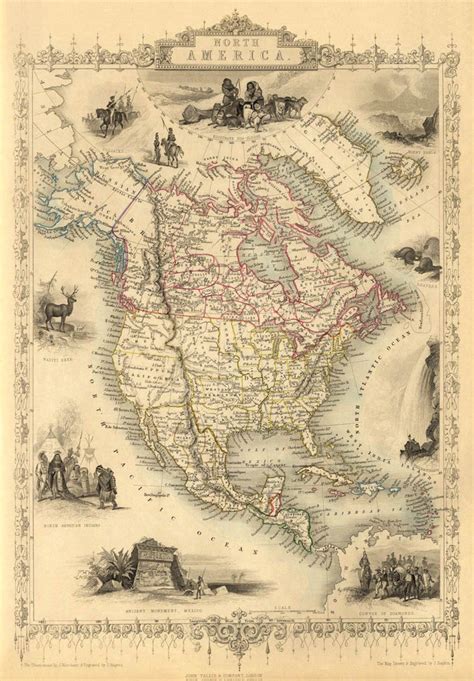 North America Map Old Map Of America Fine Print Etsy