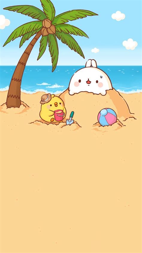 Molang And Piu Piu On The Beach In Molang Wallpaper Cute Cartoon Wallpapers