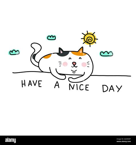 Have A Nice Day Cute Fat Cat On Wall Cartoon Vector Illustration Stock