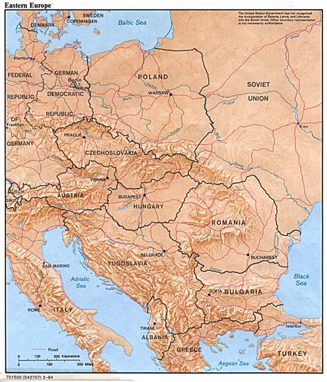 Eastern Europe Physical Map 1984 Full Size