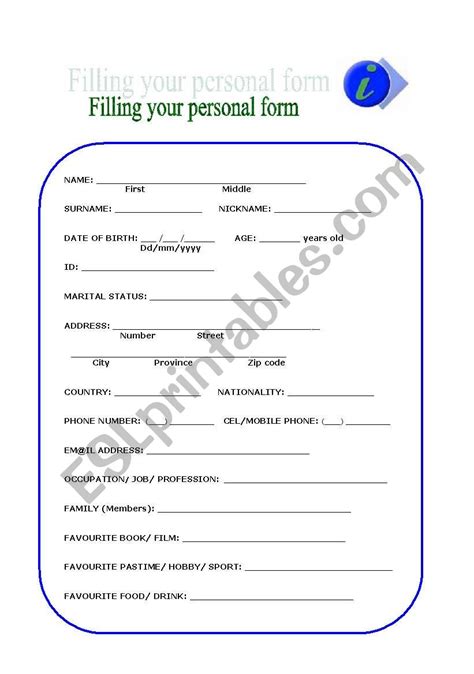 Filling Forms Esl Worksheet By Espectaculo