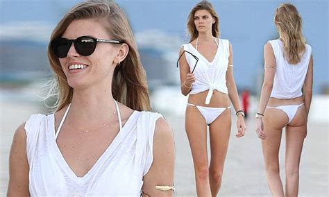 Victoria S Secret Model Maryna Linchuk Is The Centre Of Attention In An All White Barely There