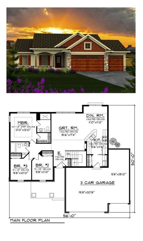 Ranch House Plan 96120 Total Living Area 1351 Sq Ft 3 Bedrooms 1