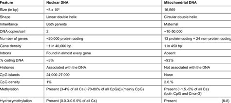 differences between human nuclear dna and mitochondrial dna download table