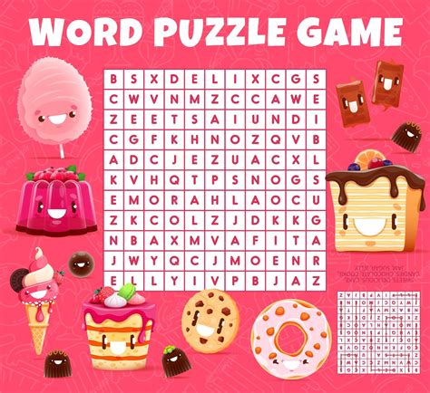 Premium Vector Cartoon Sweets And Dessert Word Search Puzzle Game