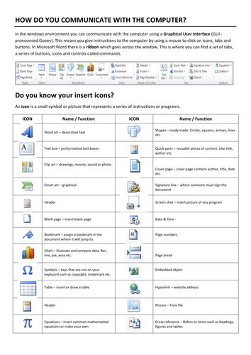 Microsoft Word Icon Worksheet Teaching Resources
