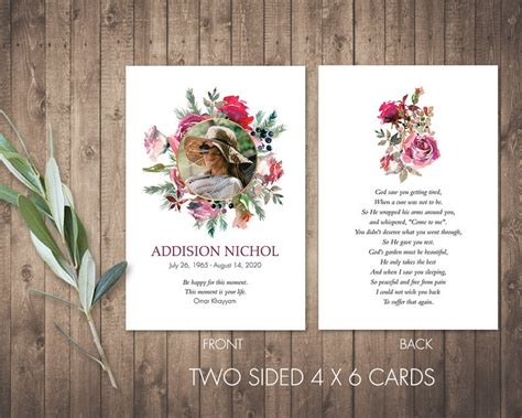 Funeral Card Printable Mass Card With Photo Custom Design Etsy