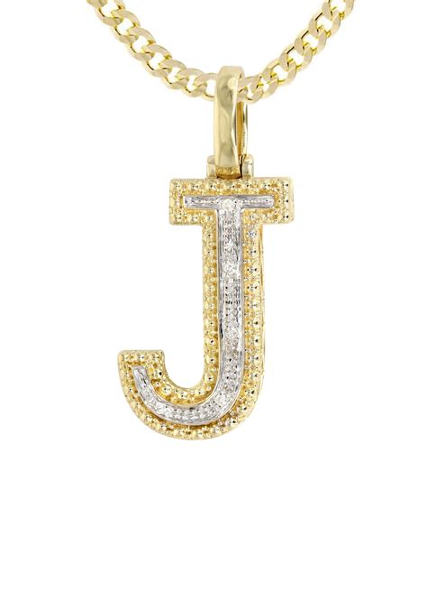 Diamond 10k Yellow Gold Cuban Chain And Letter J Pendant Appx 126