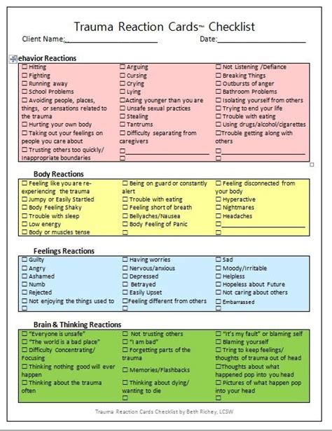 Trauma Recovery Trauma Worksheets