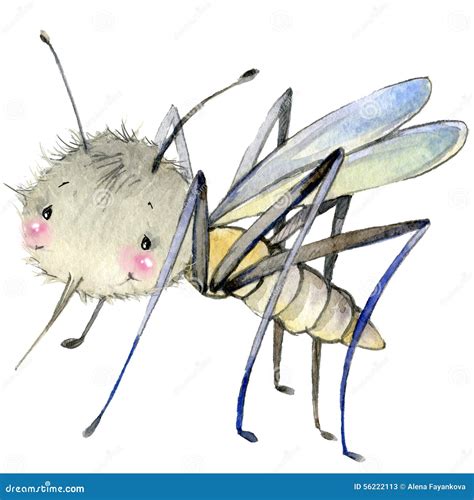 Cartoon Insect Mosquito Watercolor Illustration Stock Illustration