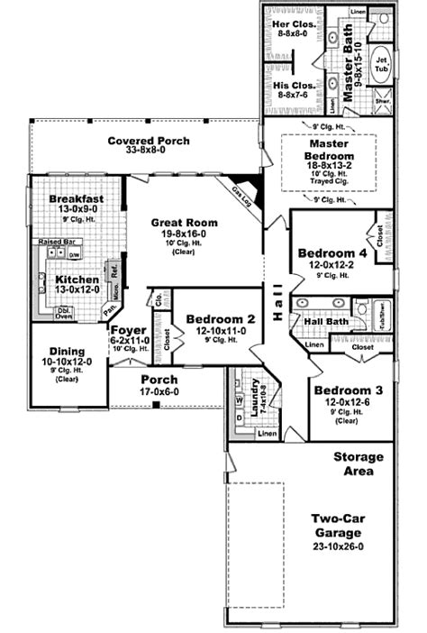 Traditional Style House Plan 4 Beds 2 Baths 2300 Sqft Plan 21 306