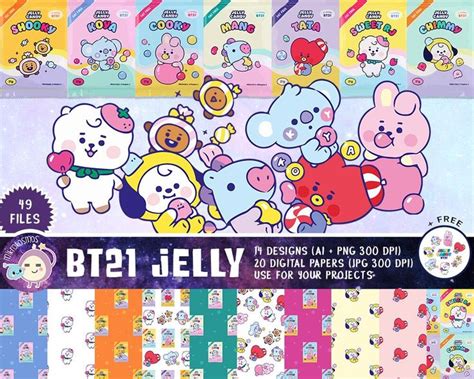 Bt21 Digital For Your Bt21 Jelly Sticker Pack Bt21 Png For Etsy Uk In