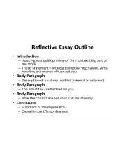However, we recommend to write it for. reflective essay outline - Reflective Essay Outline Introduction Hookgive a quick preview of the ...