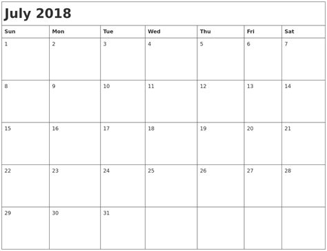 July Calendar Monday To Sunday