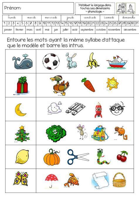 A droite, l'enfant doit colorier les mots qui commencent par a. évaluation: les syllabes d'attaque MS/GS | Maternelle ...