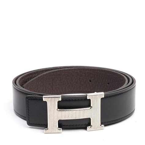 Hermes Blackbrown Leather Reversible Grooved Finish H Buckle Belt