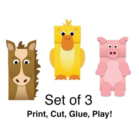 Farm Animals Paper Bag Puppets Full Color Downloadable