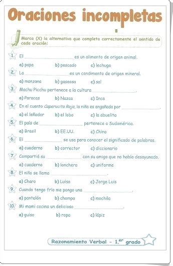 Oraciones Incompletas Fichas De Lengua Española De Primaria