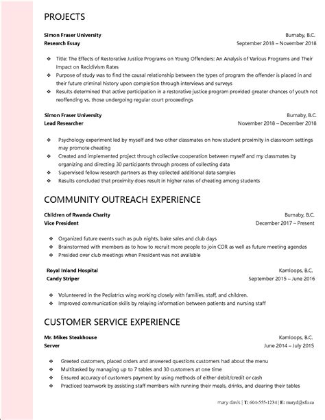 Professionally written and designed resume samples and resume examples. Criminology | Resume| Mary | SFU OLC: Our Learning Community